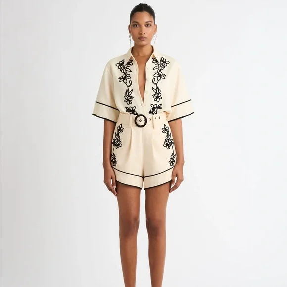 Anthropologie Belle Vere floral embroidered one piece belted romper NWT - Picture 2 of 16
